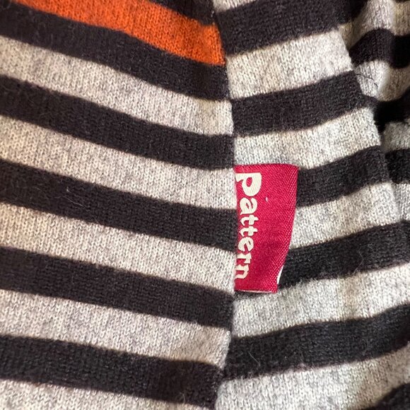 PATTERN Brown Orange & Oatmeal Striped V-Neck Dolman 3/4 Sleeve Top w/Pockets L - Picture 7 of 11